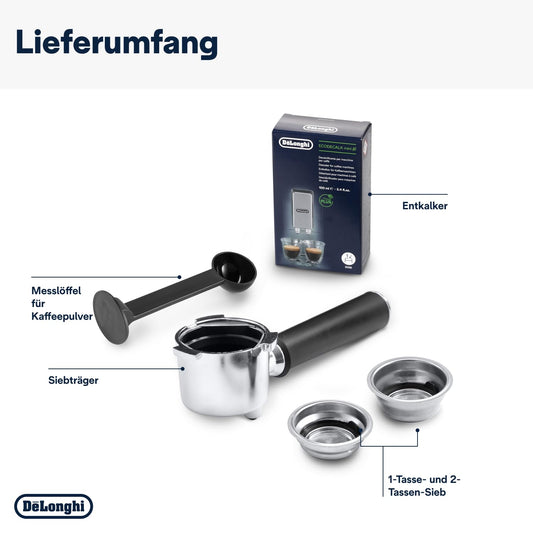 Espresso Siebträgermaschine mit Milchaufschäumer, 15 cm schmal, für Kaffeepulver & ESE Pads, 1 l Tank, Schwarz