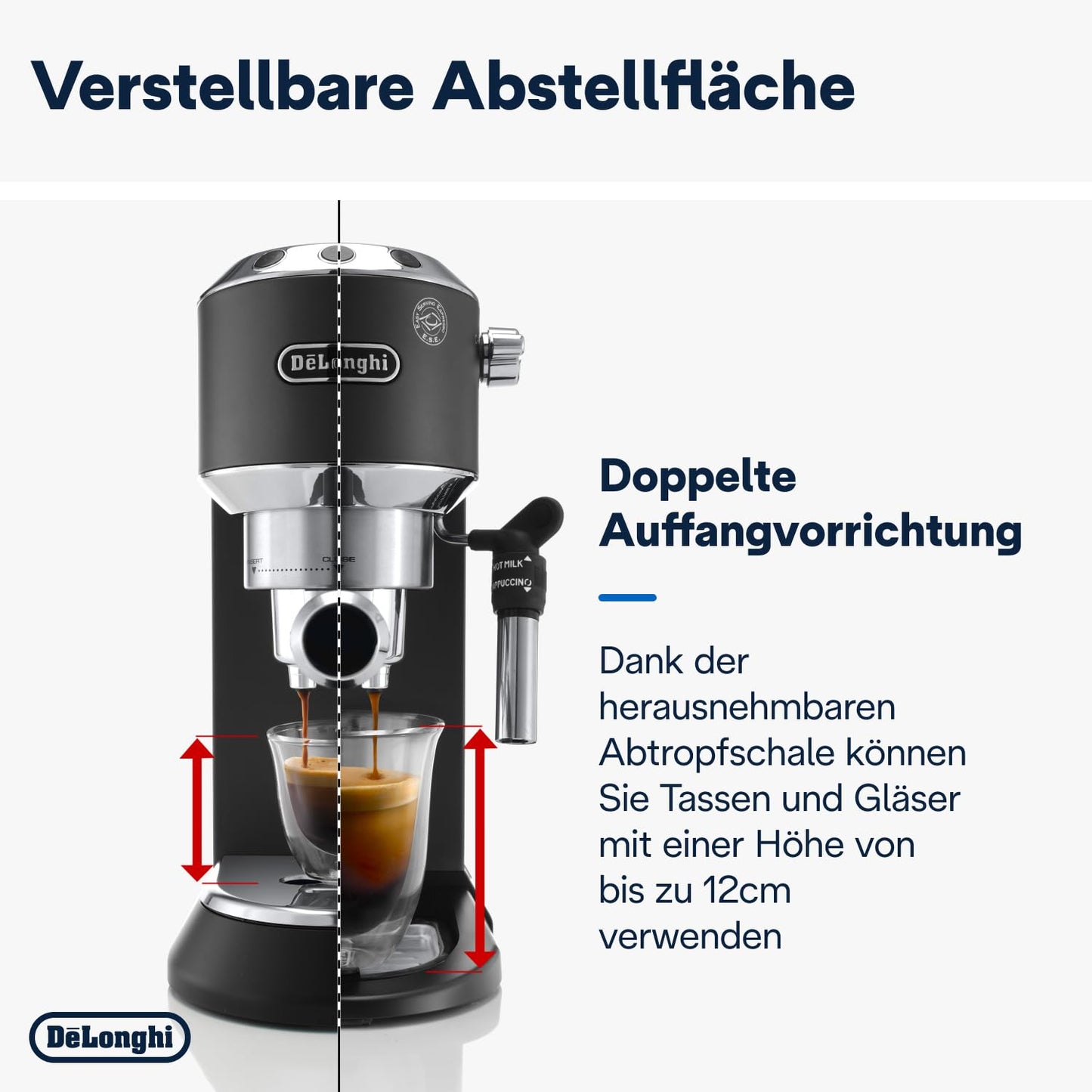 Espresso Siebträgermaschine mit Milchaufschäumer, 15 cm schmal, für Kaffeepulver & ESE Pads, 1 l Tank, Schwarz